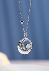 pretty silver moon star baby June birthstone necklace